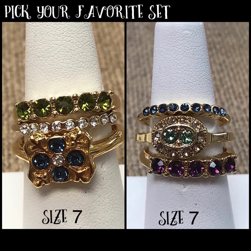 Set of 3 Stackable Crystal Rings,sz 7